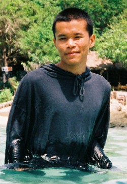 swim in T-shirt and jeans