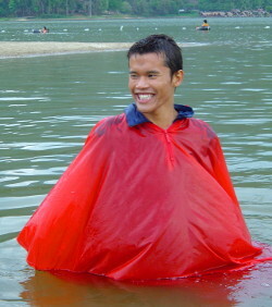 rain hiking in a poncho